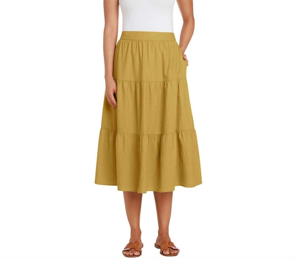Matty M Tiered Midi Skirt Women Medium Mustard NWT